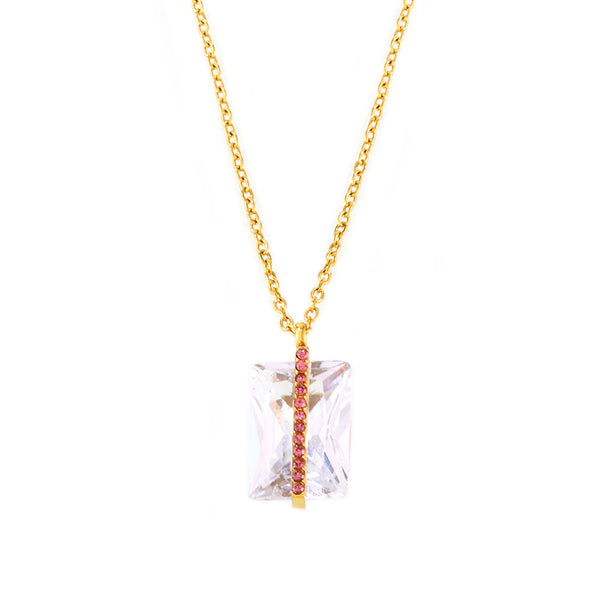 Full diamond oversized rectangular zircon collarbone necklace stainless steel PVD electroplating 18K real gold jewelry wholesale pp
