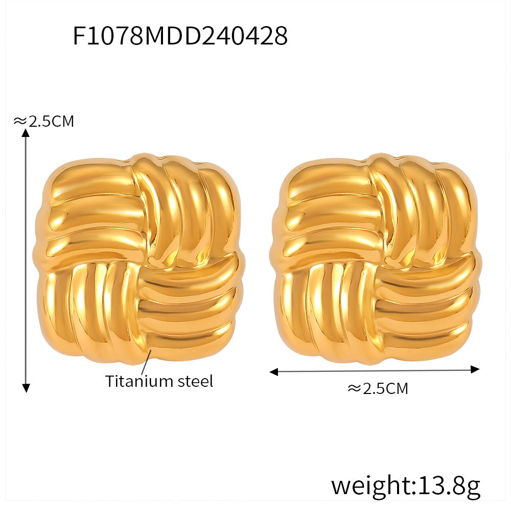 Fashion personality square oblique stripe stainless steel plated 18k gold stud earrings combination spot