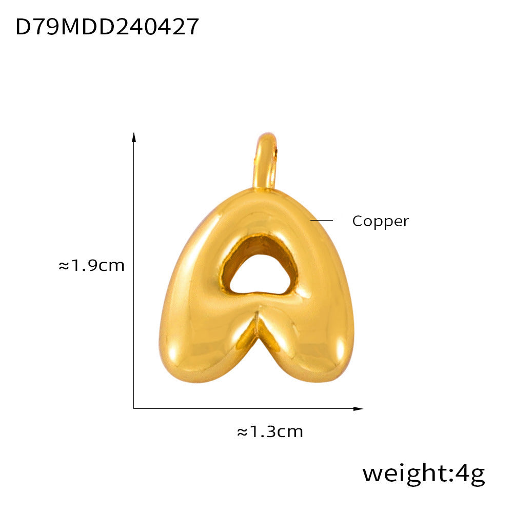 Hot Sale Glossy Bubble Balloon 26 English Letter Pendant Accessories Versatile Copper Gold Plated Jewelry 99