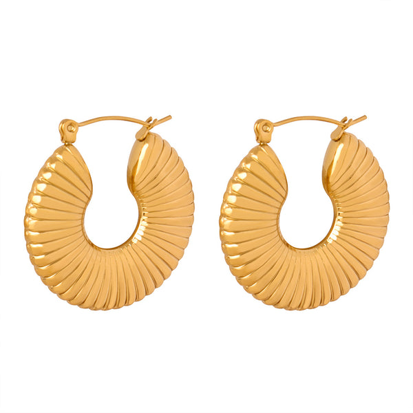 New high-end personality niche design fashion titanium steel gold-plated geometric texture earrings jewelry wholesale