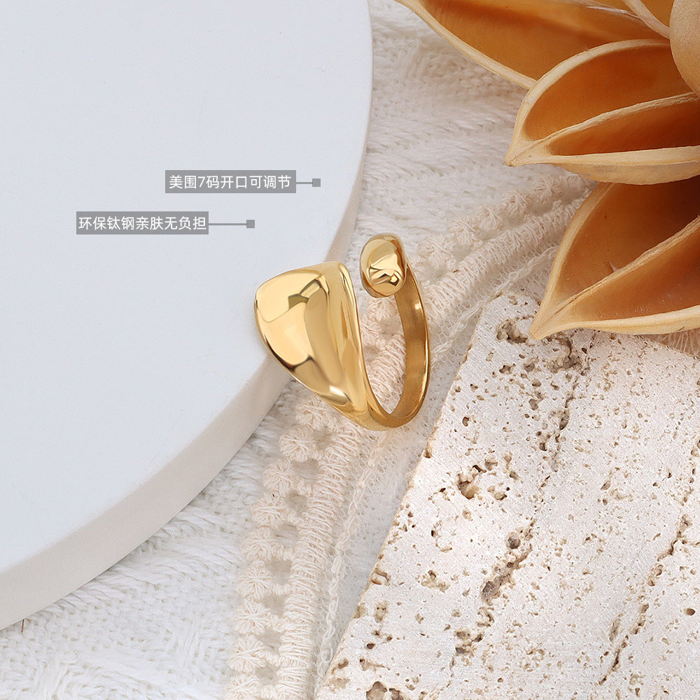 Rings Simple geometric dent plain ring Titanium steel 18k gold index finger ring
