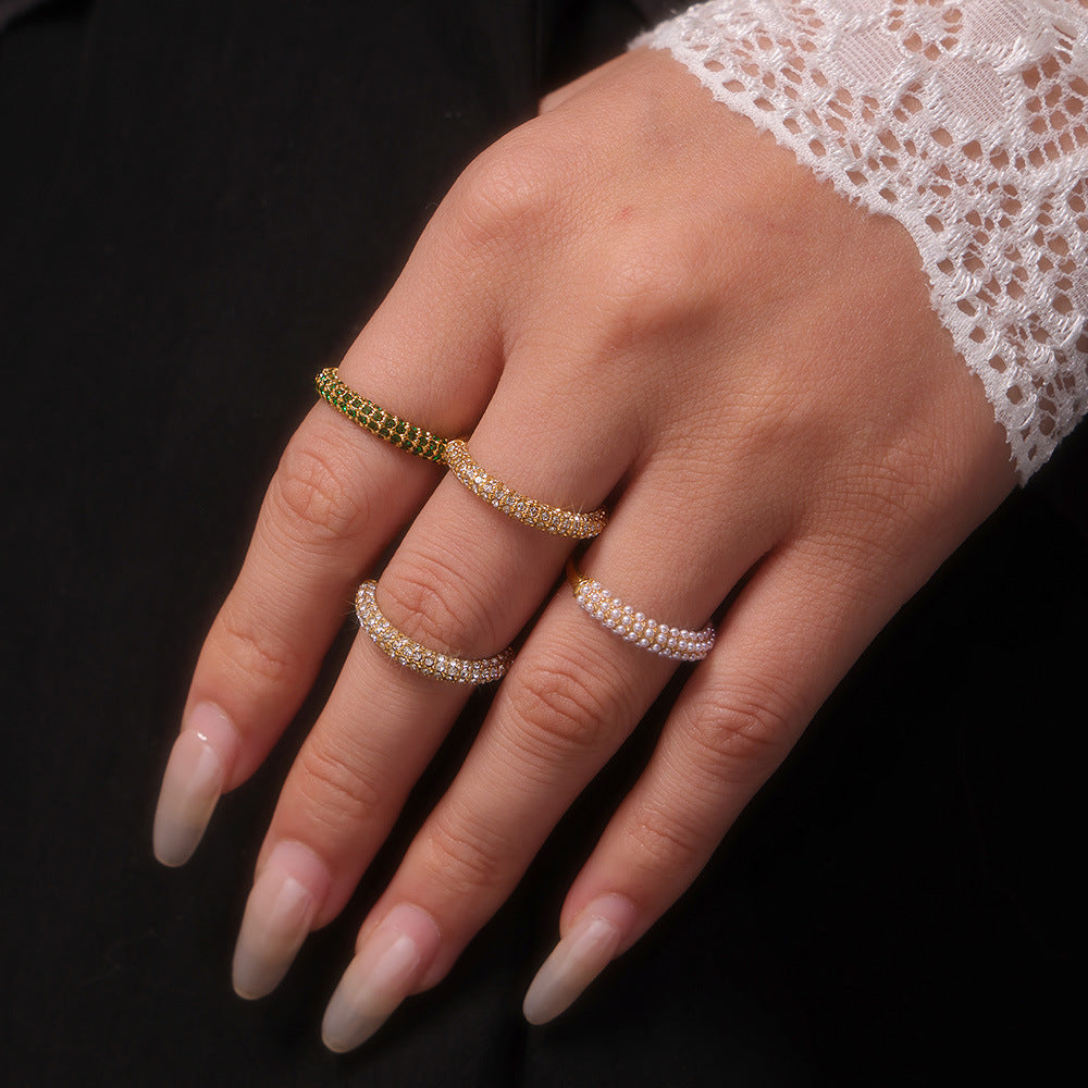 Fashion Bright Zircon Light Luxury Ring Stainless Steel PVD Electroplating Index Finger Ring Jewelry Wholesale Female