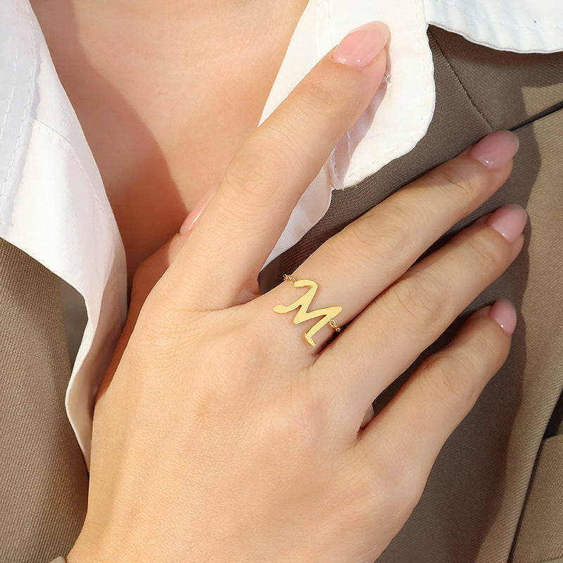 Cold wind simple M chain peach heart fingertip ring titanium steel gold-plated finger chain bracelet A124