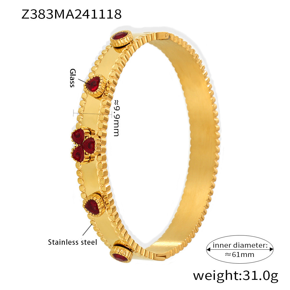 Stainless steel bracelet flower inlaid zircon Czech glass buckle gear bracelet combination hot spot