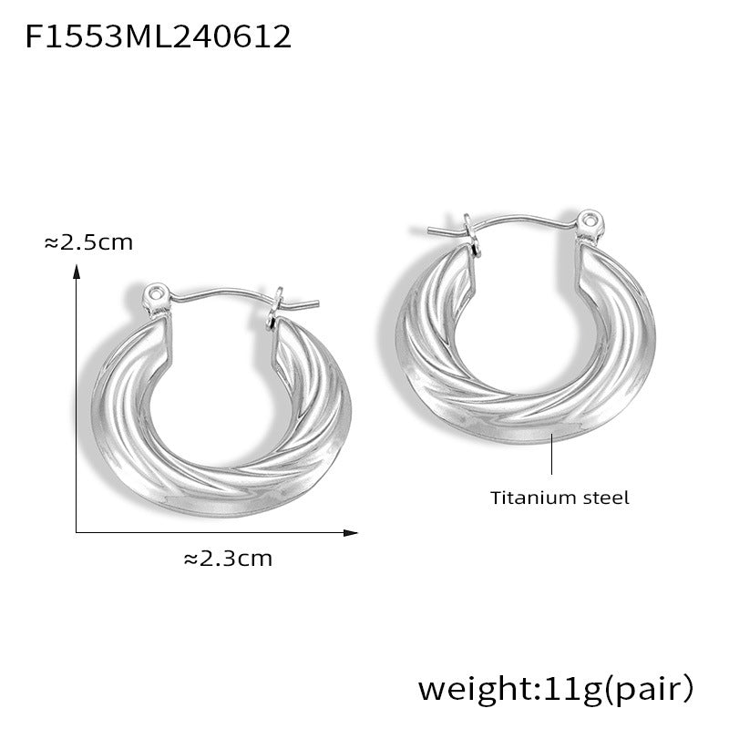 Fashion Commuter Simple Personality Twist Earrings Titanium Steel Gold Plated Geometric Multi-layer Texture Design Sense Earrings