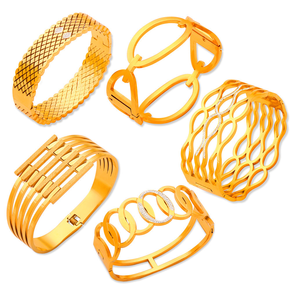 Fashion new cross-border personalized niche design titanium steel gold-plated diamond-encrusted geometric bracelet jewelry