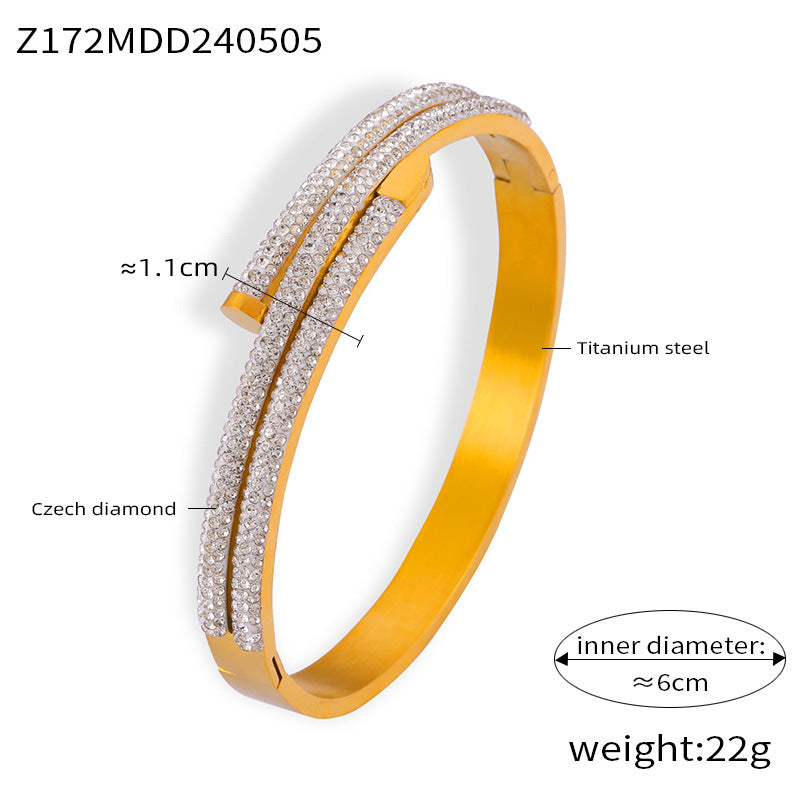 Unique personality, asymmetrical design sense bracelet, geometric hollow shape, titanium steel diamond-encrusted temperament, versatile bracelet pp