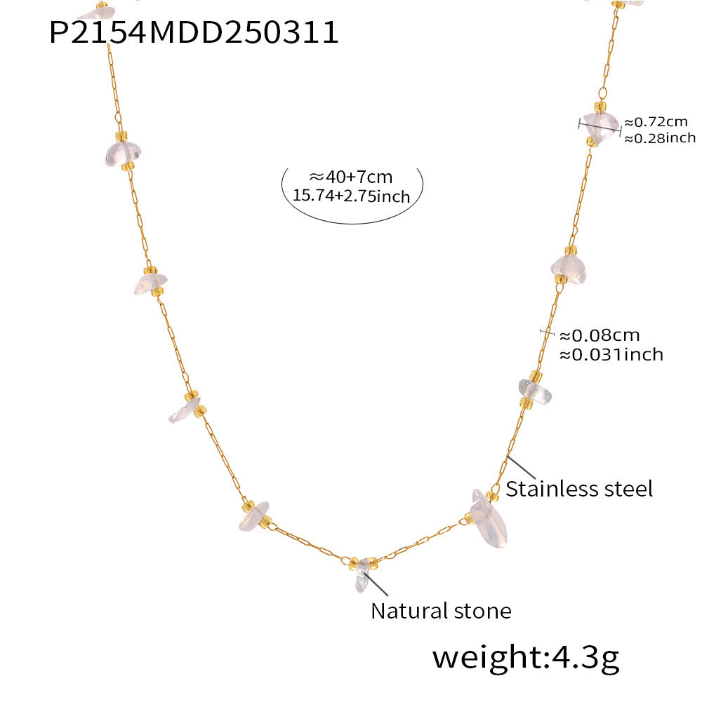 Candy color natural stone collarbone necklace niche design sense titanium steel color retention sweet neck chain jewelry women