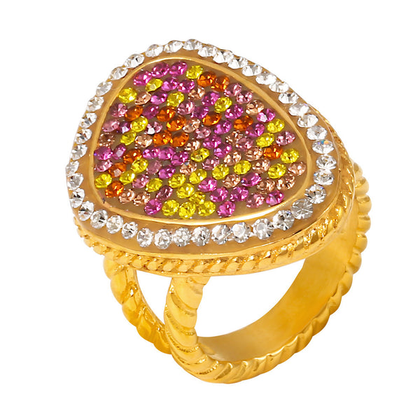 Water drop sticky colored diamond twist edge ring titanium steel PVD plated 18k real gold ins fashion new jewelry pp