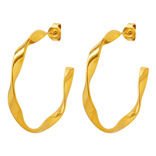 Designer twist line earrings personalized design C-type versatile temperament earrings titanium steel plated 18K gold earrings