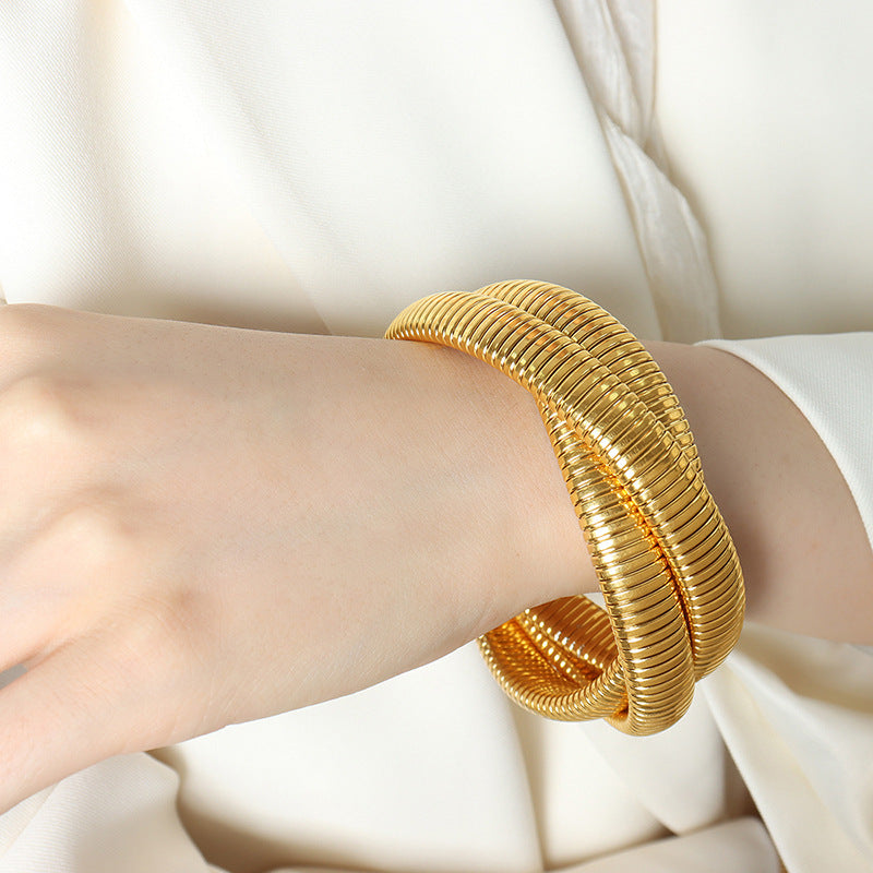 Hot-selling light luxury fashion gold-plated three-layer bracelet titanium steel serpentine winding elastic bracelet jewelry women 99