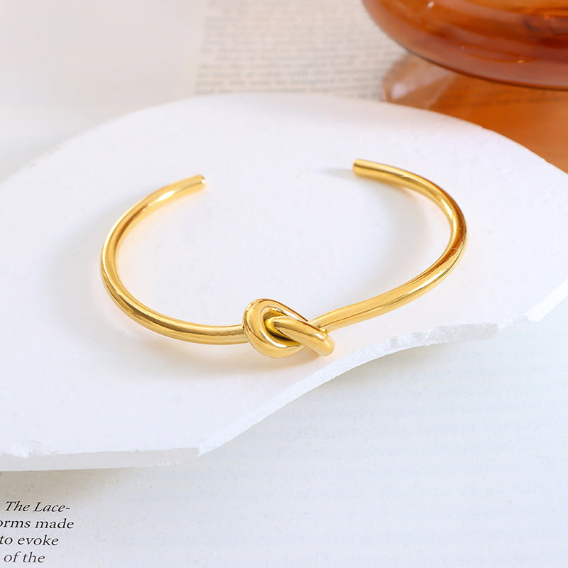 Temperament Personality Fashion Thickness Opening Knot Bracelet Titanium Steel Plated 18K Gold Non-Fading Bracelet Jewelry