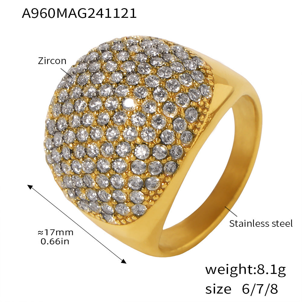 Titanium steel gypsy zircon handmade inlaid ring high texture luxury plated 18K real gold jewelry wholesale pp