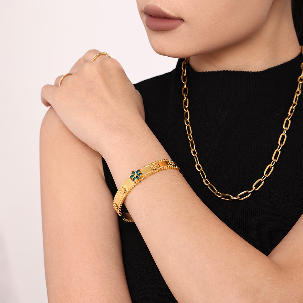 Christmas snowflake zircon buckle bracelet jewelry stainless steel plated 18K real gold pp