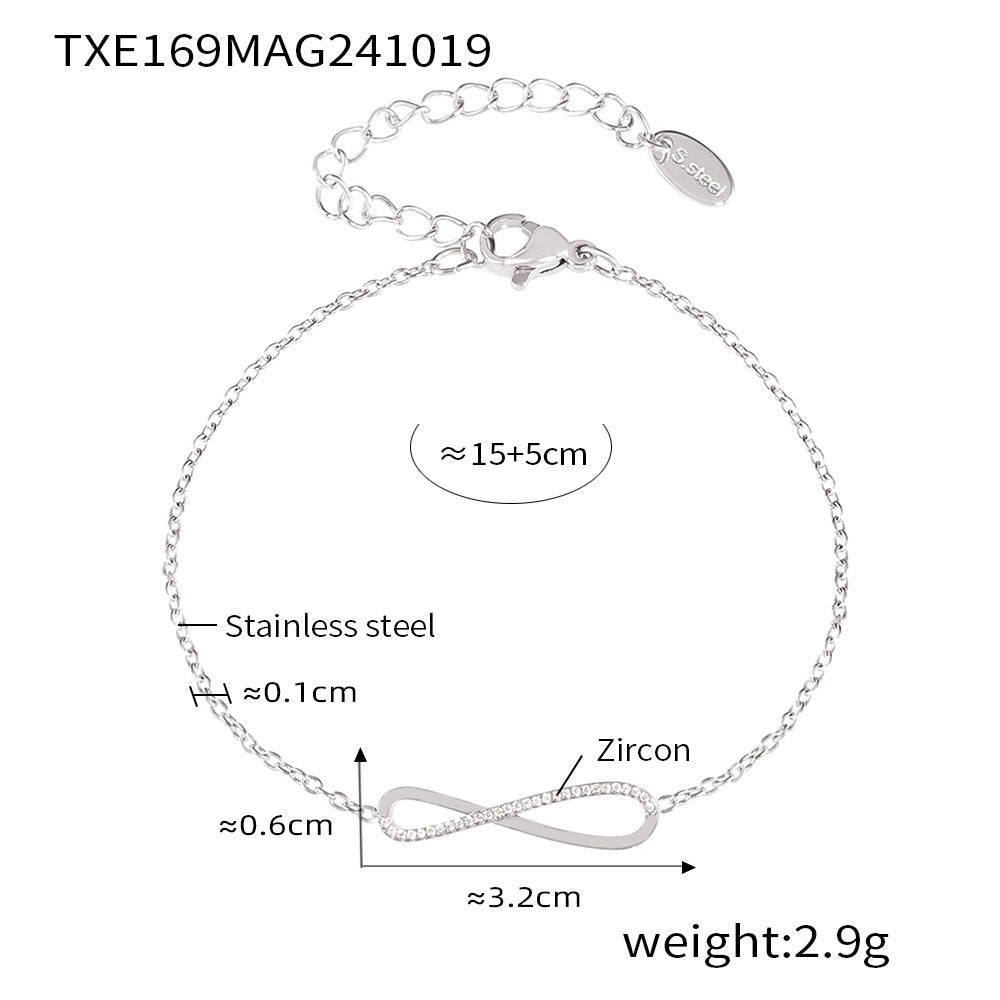 8-character CNC inlaid zircon strip double-layer necklace niche bracelet stainless steel jewelry set 99
