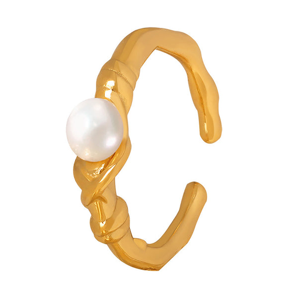 Regular metal wind inlaid natural freshwater pearl ring cold wind opening niche jewelry pp