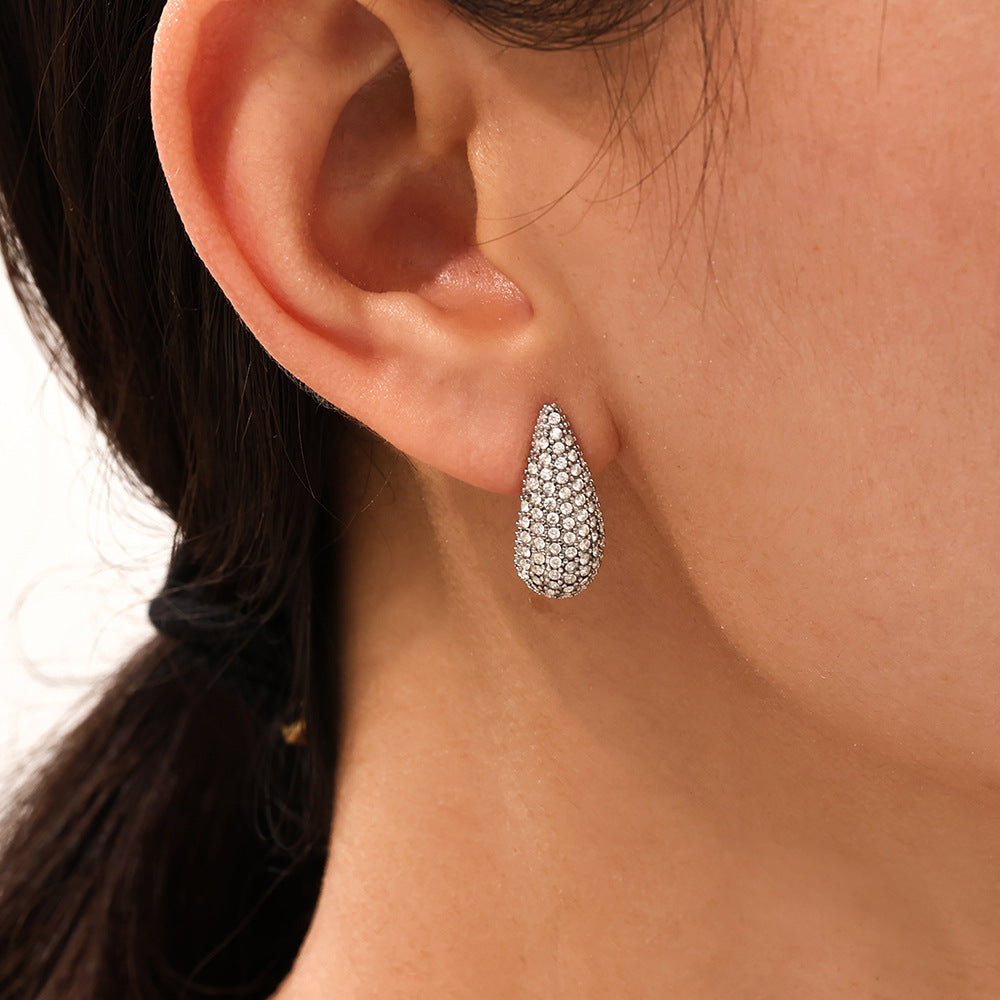 Stainless steel mixed color zircon water drop exquisite temperament stud earrings women's PVD plated 18K real gold spot 99