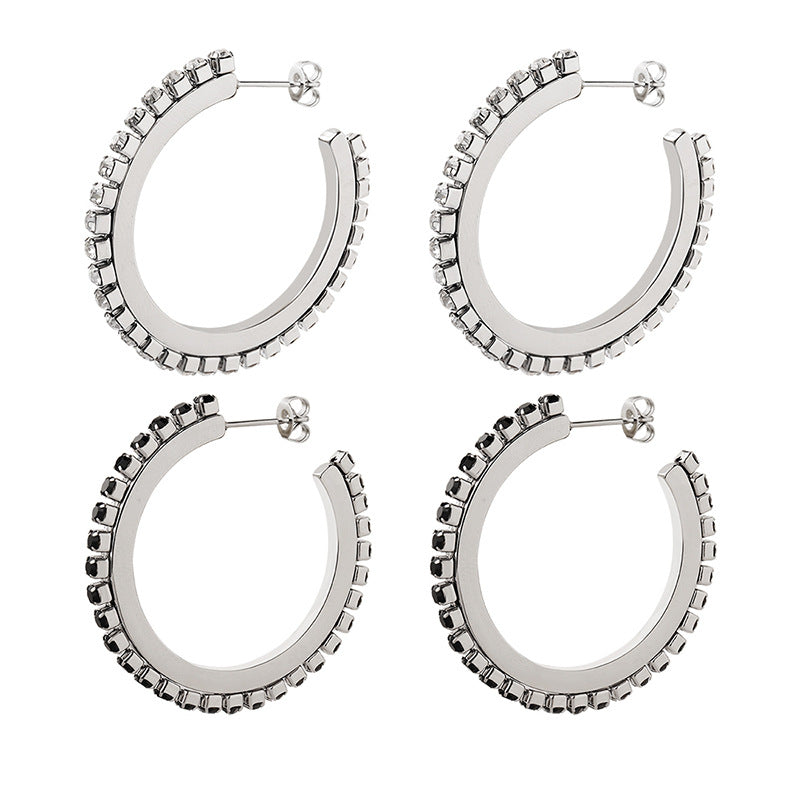 European and American fashion cold wind temperament gypsy black and white zircon earrings female personality earrings celebrity earrings female