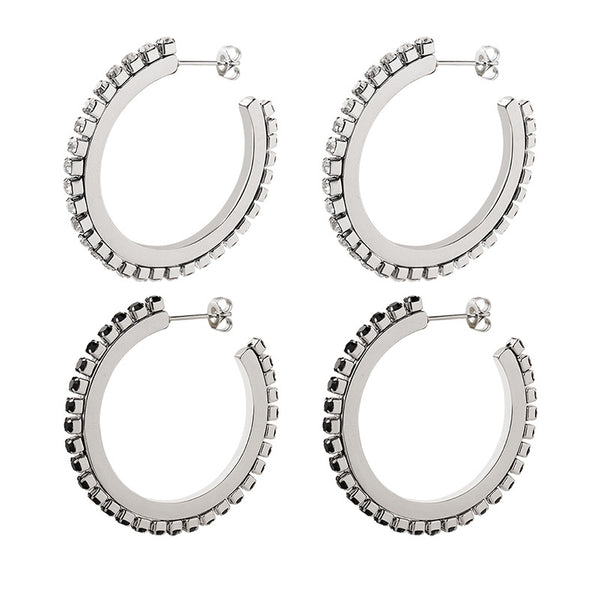 European and American fashion cold wind temperament gypsy black and white zircon earrings female personality earrings celebrity earrings female