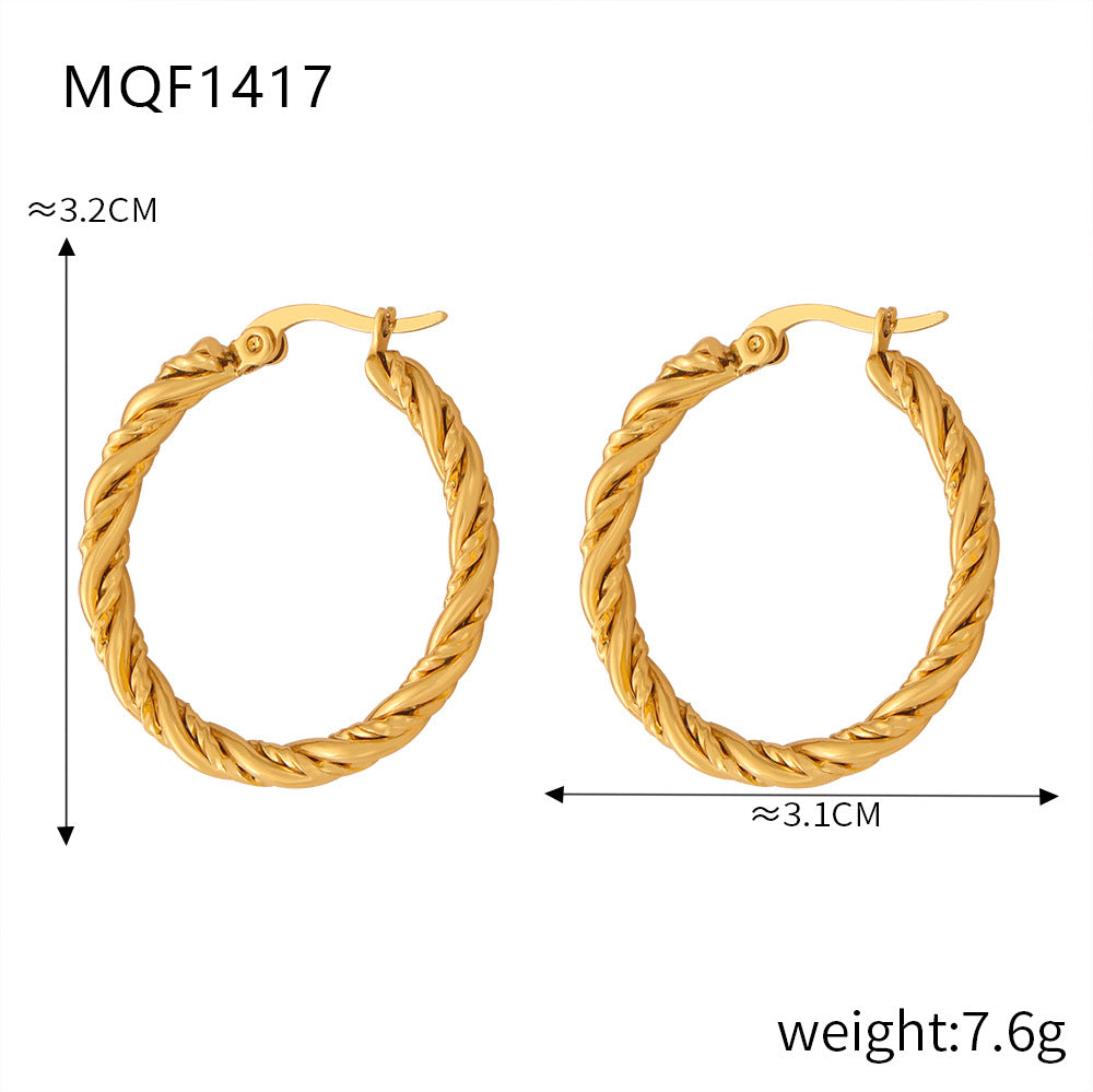New fashion simple cold wind niche design titanium steel gold-plated twist pattern exaggerated earrings jewelry wholesale 99