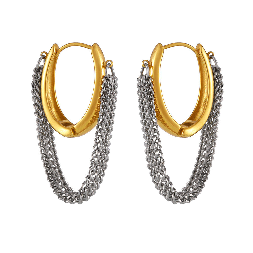 Stainless steel buckle multi-layer chain fringed earrings, electroplated PVD real gold jewelry spot