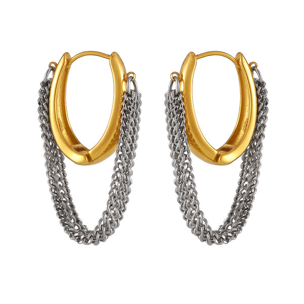Stainless steel buckle multi-layer chain fringed earrings, electroplated PVD real gold jewelry spot