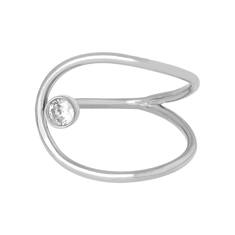 Fashion commuting niche simple versatile geometric shape design sense zircon color shell inlaid titanium steel gold-plated ring pp