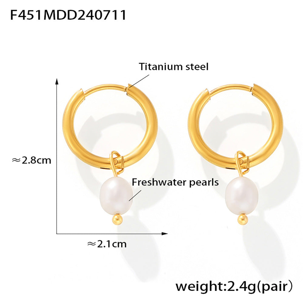 Tassel imitation pearl earrings fashion personalized design titanium steel plated 18k gold light luxury versatile earrings spot