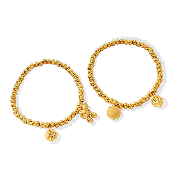 Fuxi bead bracelet women's gourd lucky bag elastic line bracelet titanium steel material gold-plated color-preserving jewelry women