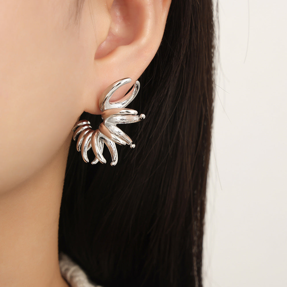 New personalized niche design irregular titanium steel gold-plated fashion creative petal earrings jewelry wholesale women