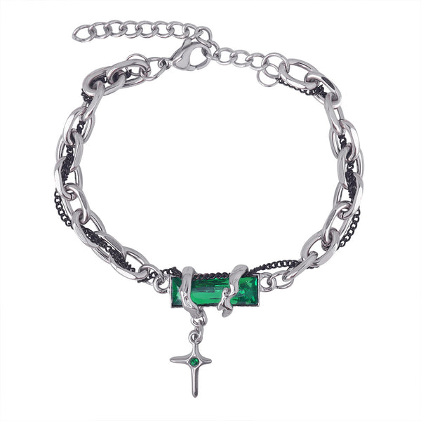 New retro niche personality light luxury high-end titanium steel gold-plated fashion zircon pendant bracelet jewelry