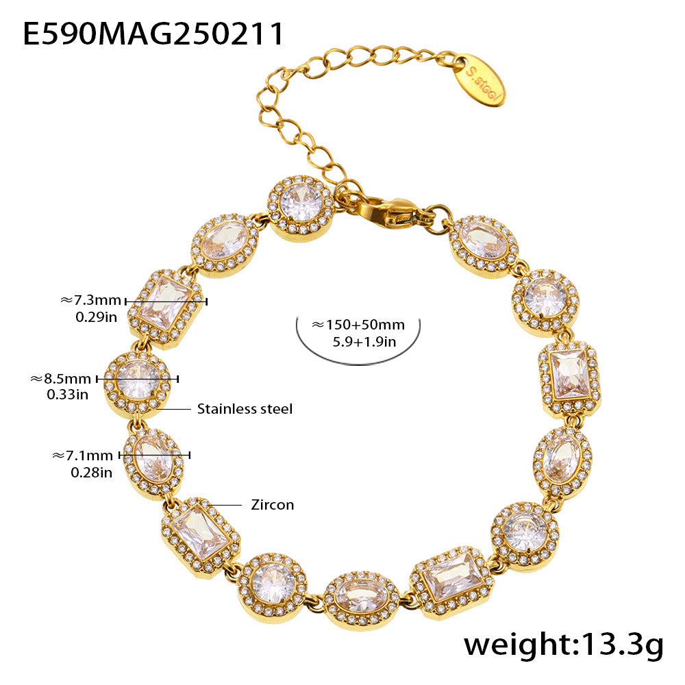 Super flash geometric splicing diamond-set 5A zircon full diamond bracelet, temperament stainless steel jewelry 99