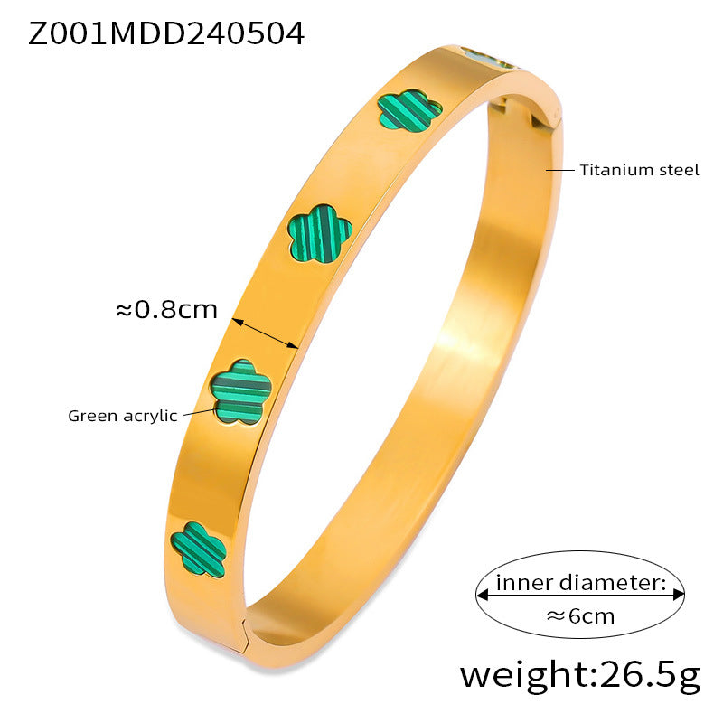 Hot-selling niche personality geometric bracelet flower shape inlaid fritillary acrylic design titanium steel bracelet pp