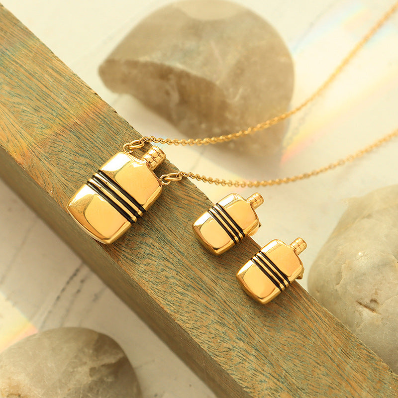 Xiaoxiangfeng jewelry fashion trend simple striped small kettle pendant necklace stud earrings jewelry set pp