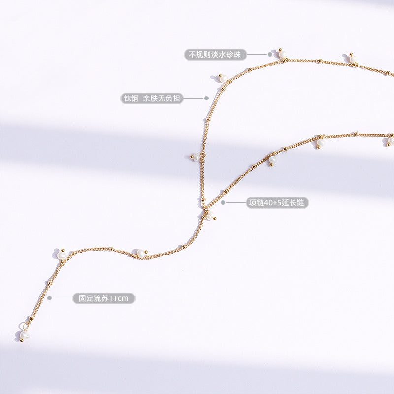 Cold wind fashion Y-shaped fringed long letter necklace collarbone chain titanium steel plated 18k real gold jewelry 99