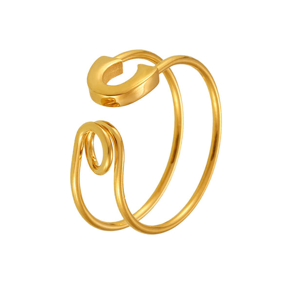 Creative pin line opening ring stainless steel electroplated 18K gold ring unique niche jewelry wholesale