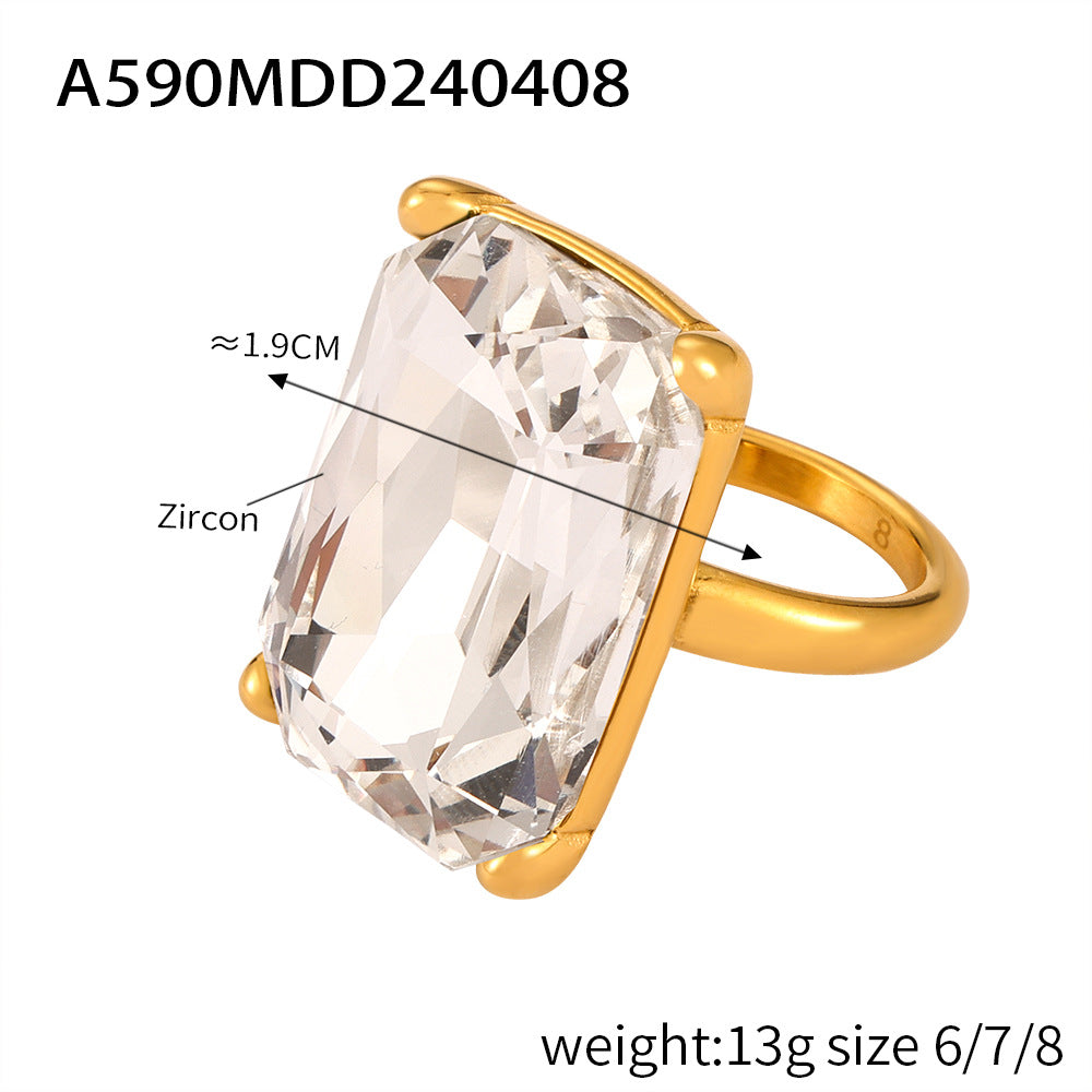 Personalized diamond-set design sense geometric ring female niche texture titanium steel gold-plated index finger ring