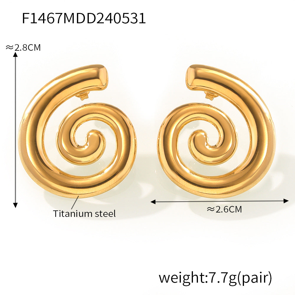 Geometric Spiral Design Earrings Creative Fashion Trend Personality Titanium Steel Gold Plated Casual Wind Stud Earrings
