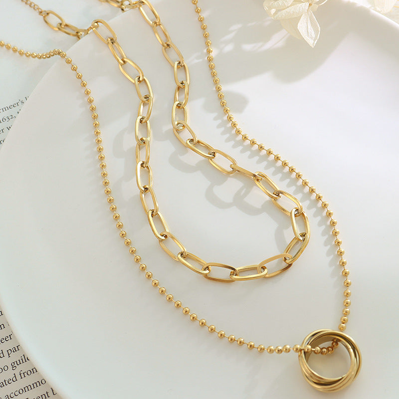 Cold wind niche ring can be split double-layer necklace, titanium steel plated 18K real gold light luxury jewelry