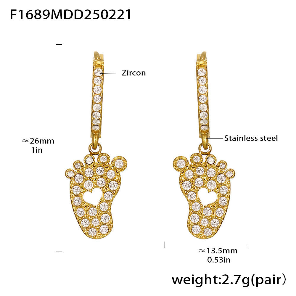 Stainless steel inlaid zircon full diamond earrings multi-element earrings plated with 18k gold color retention exquisite earrings combination
