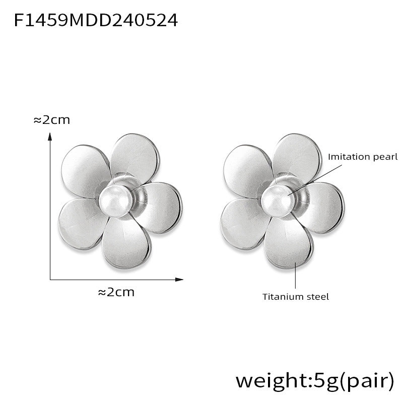 Textured petals flower inlaid bead stud earrings stainless steel electroplated 18K real gold earrings earrings combination