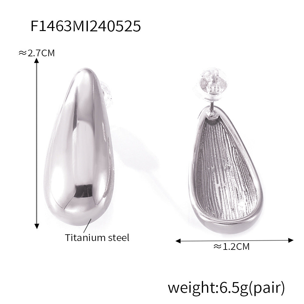Water drop shape smooth titanium steel earrings niche new cold wind simple fashion casual wind earrings pp