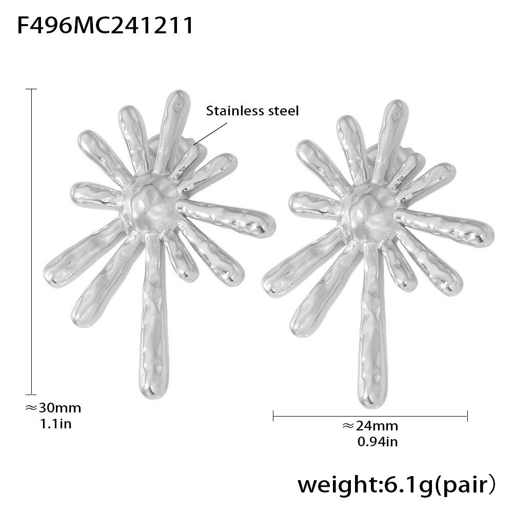 Stainless steel plated 18K gold sun ray radial stud earrings new personalized exaggerated earrings 99