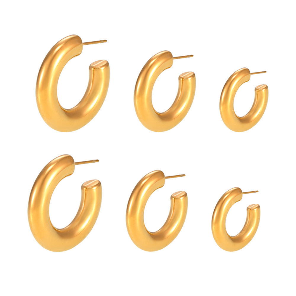 Elegant minimalist C-shaped earrings French plated 18K gold temperament ring glossy earrings earrings