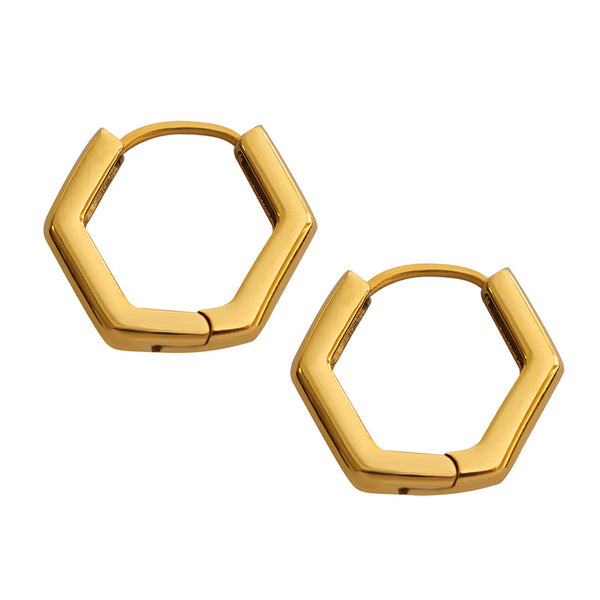 U-shaped earrings women's niche design sense personalized polygonal ear buckle titanium steel gold-plated bath without removing pp