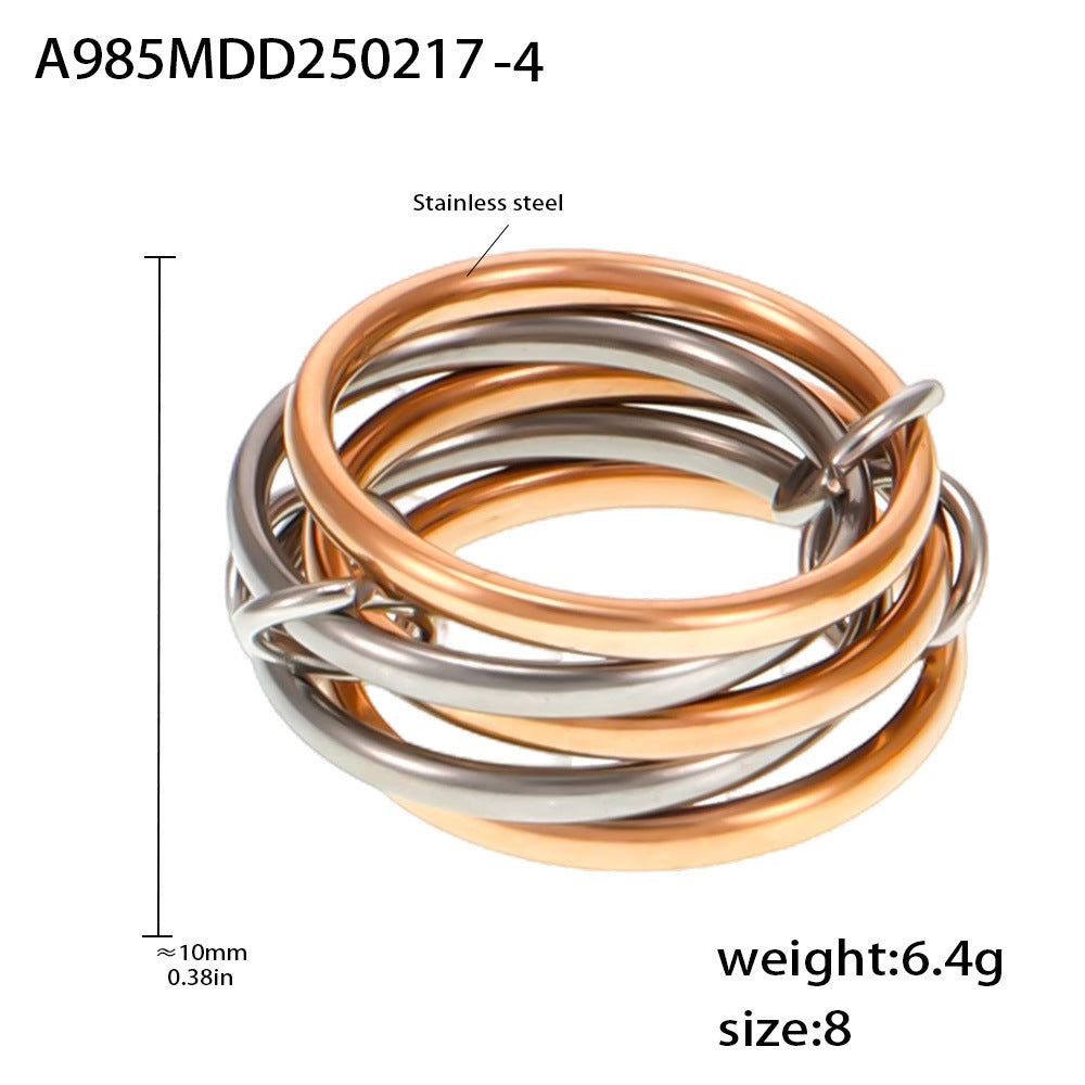 Fashion niche temperament creative personality jewelry stainless steel gold-plated multi-layer middle with diamond ring women 99
