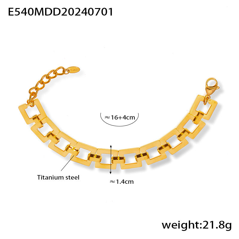 Niche fashion personality casual style jewelry geometric hollow square brand splicing design titanium steel gold-plated bracelet