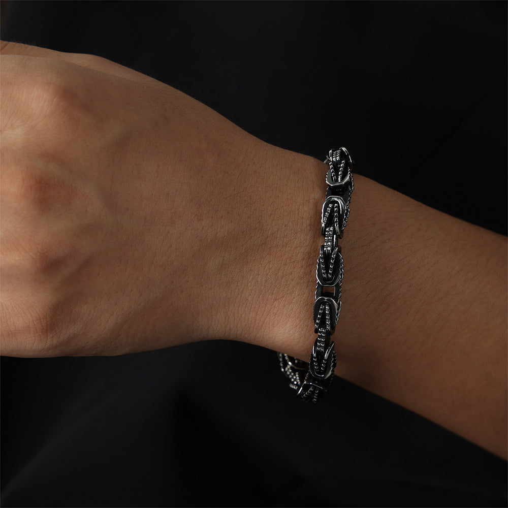 New high-end sense personality temperament niche design titanium steel old retro heavy metal bracelet jewelry