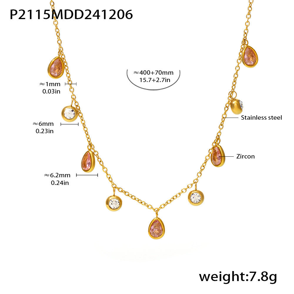 Water drop tassel Symphony rhinestone collarbone necklace European and American niche light luxury stainless steel plated 18k real gold jewelry 99