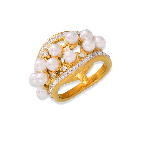 Hepburn style elegant gentle bead inlaid design ring temperament versatile titanium steel gold-plated diamond-inlaid index finger ring